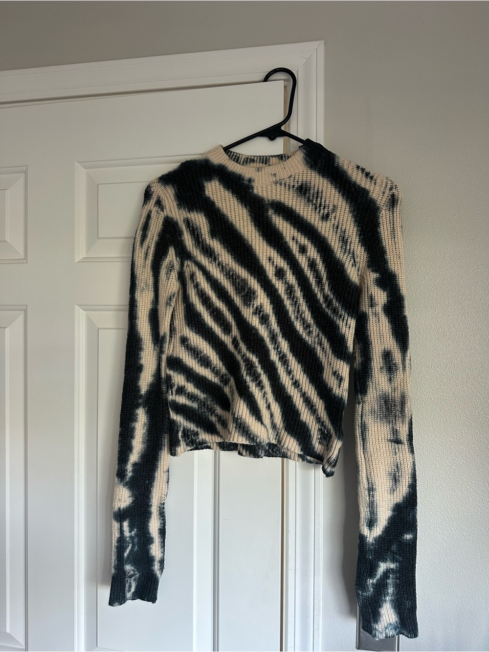 Princess Polly Black & Cream Ribbed Tie-Dye Crewneck Sweater